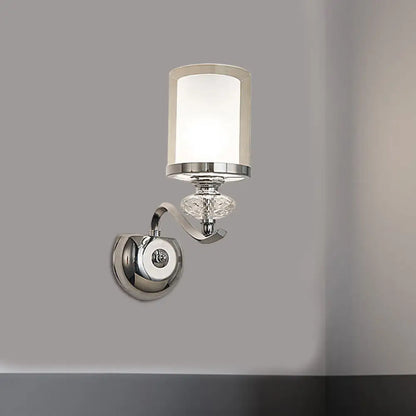 DecorBites™ Modern Chrome Dual Cylinder Wall Mount Sconce with Curvy Arm - Simple Bathroom Lighting