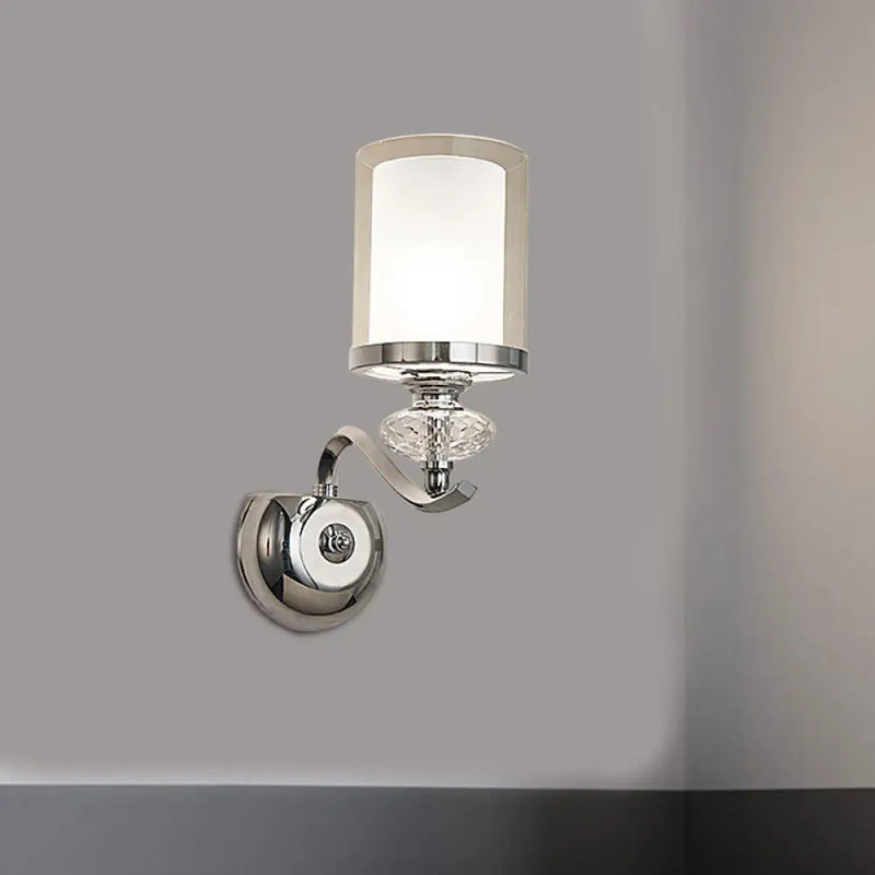 DecorBites™ Modern Chrome Dual Cylinder Wall Mount Sconce with Curvy Arm - Simple Bathroom Lighting