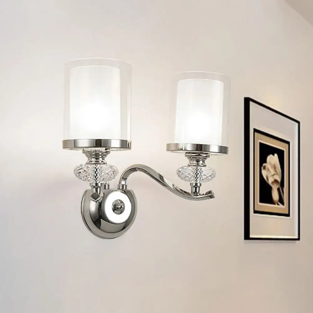 DecorBites™ Modern Chrome Dual Cylinder Wall Mount Sconce with Curvy Arm - Simple Bathroom Lighting