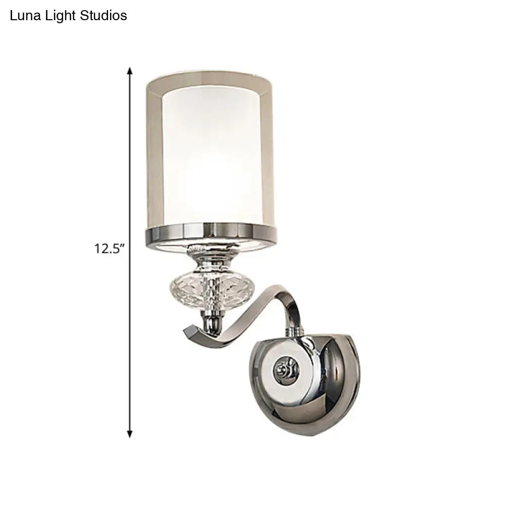 DecorBites™ Modern Chrome Dual Cylinder Wall Mount Sconce with Curvy Arm - Simple Bathroom Lighting
