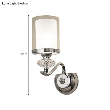 DecorBites™ Modern Chrome Dual Cylinder Wall Mount Sconce with Curvy Arm - Simple Bathroom Lighting