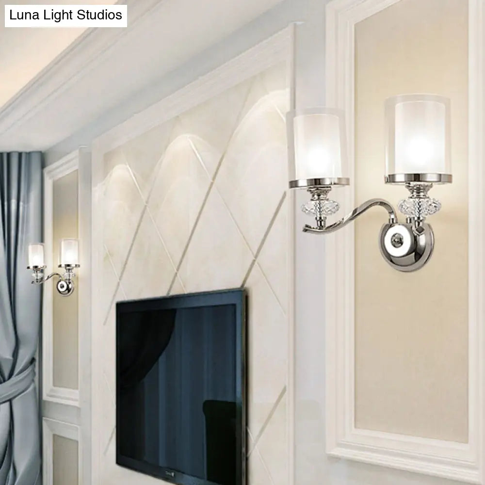 DecorBites™ Modern Chrome Dual Cylinder Wall Mount Sconce with Curvy Arm - Simple Bathroom Lighting
