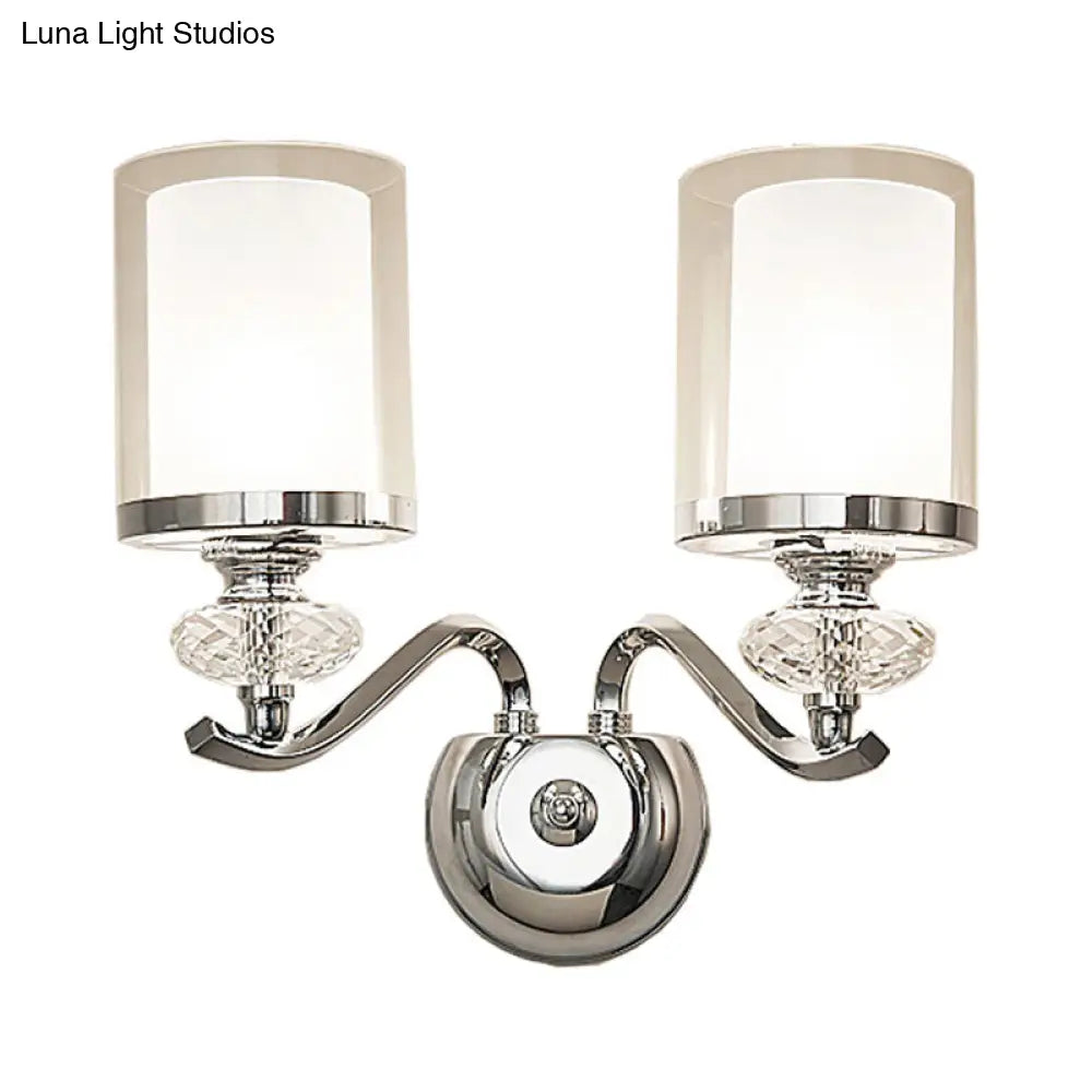 DecorBites™ Modern Chrome Dual Cylinder Wall Mount Sconce with Curvy Arm - Simple Bathroom Lighting