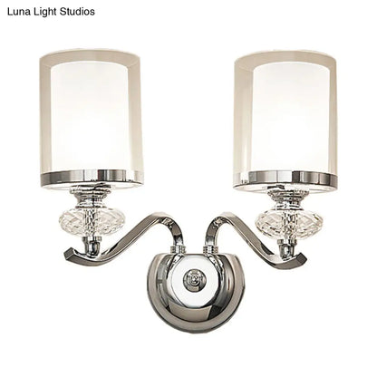 DecorBites™ Modern Chrome Dual Cylinder Wall Mount Sconce with Curvy Arm - Simple Bathroom Lighting