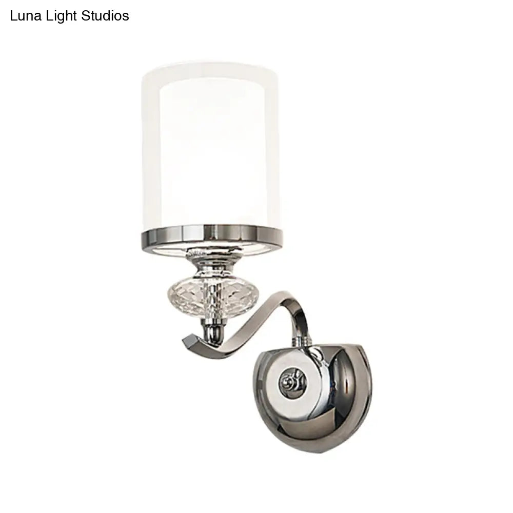 DecorBites™ Modern Chrome Dual Cylinder Wall Mount Sconce with Curvy Arm - Simple Bathroom Lighting