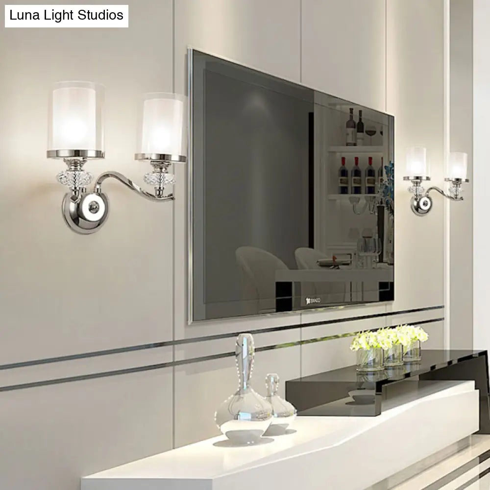 DecorBites™ Modern Chrome Dual Cylinder Wall Mount Sconce with Curvy Arm - Simple Bathroom Lighting