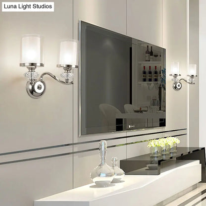 DecorBites™ Modern Chrome Dual Cylinder Wall Mount Sconce with Curvy Arm - Simple Bathroom Lighting