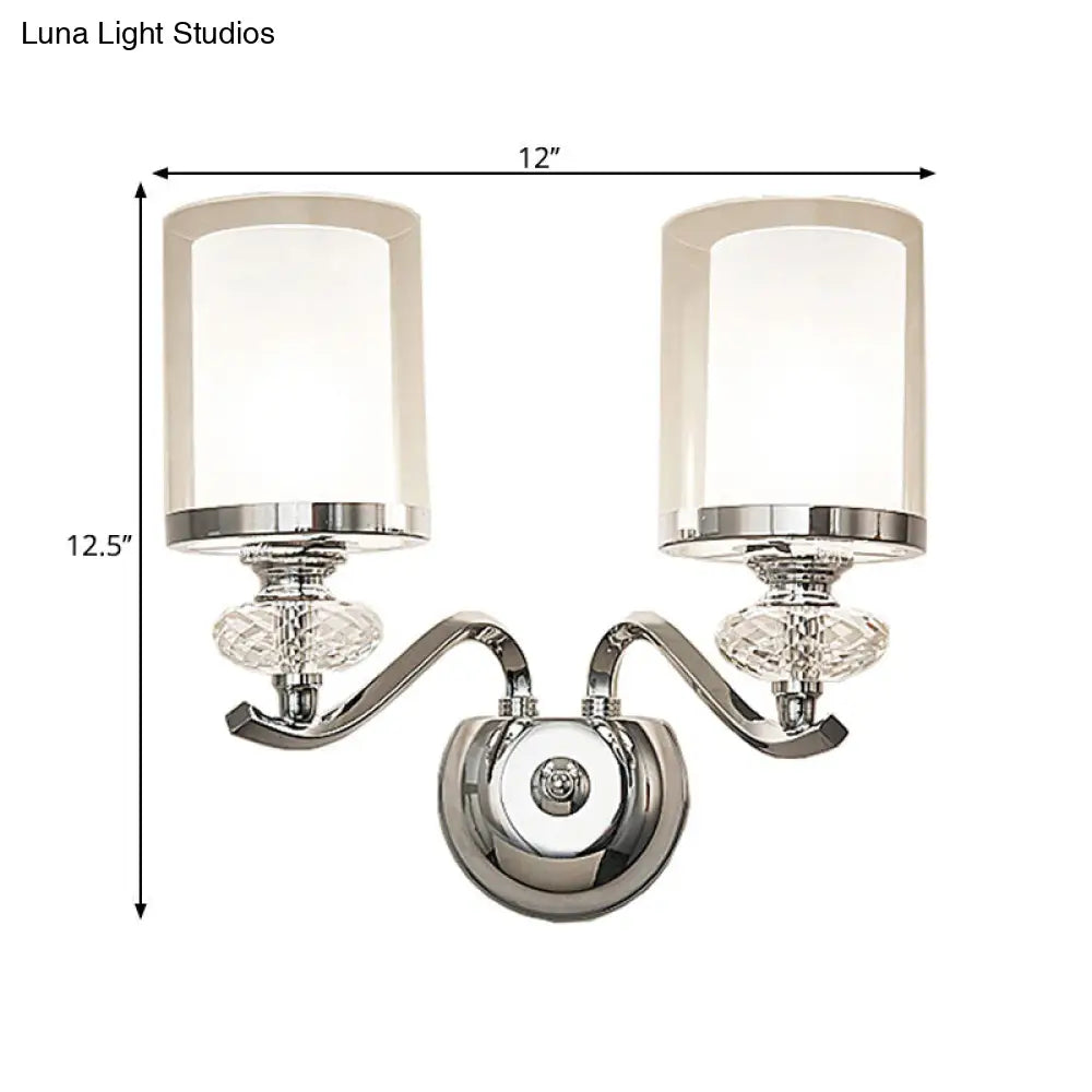DecorBites™ Modern Chrome Dual Cylinder Wall Mount Sconce with Curvy Arm - Simple Bathroom Lighting