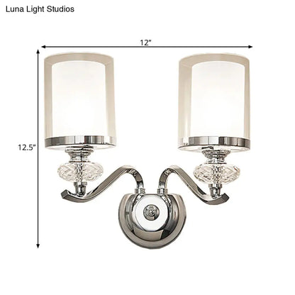 DecorBites™ Modern Chrome Dual Cylinder Wall Mount Sconce with Curvy Arm - Simple Bathroom Lighting