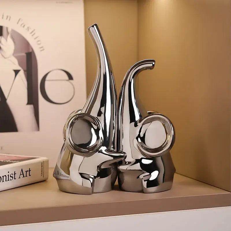 Modern chrome elephant sculpture ceramic bookends living room decor