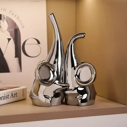 Modern chrome elephant sculpture ceramic bookends living room decor