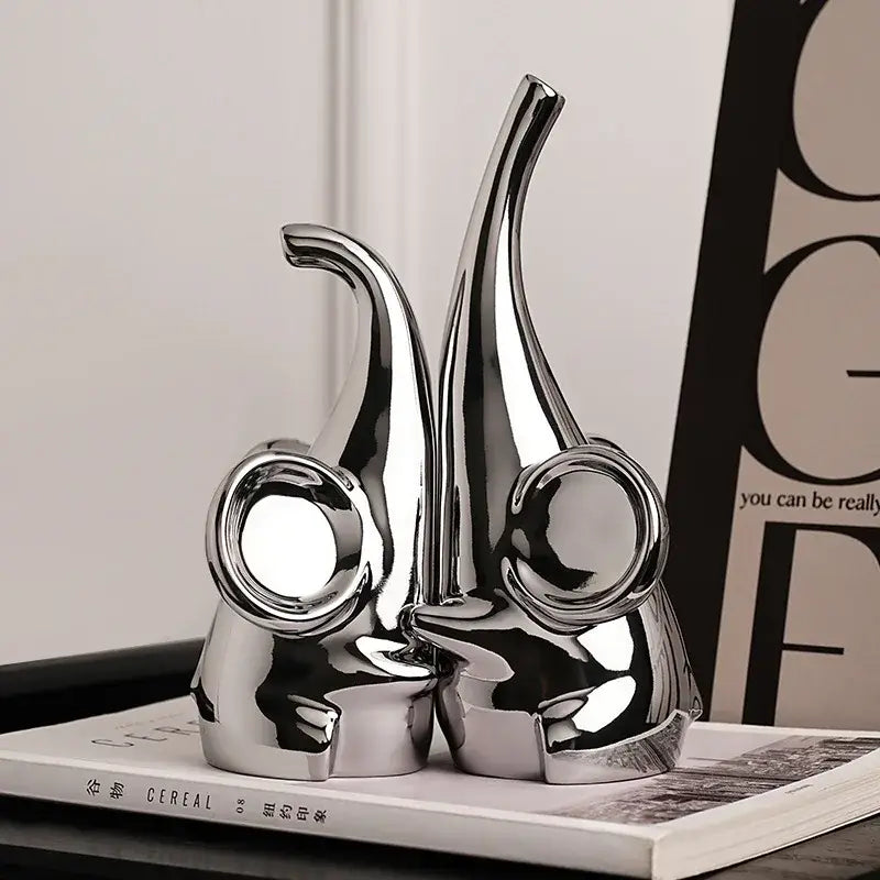 Modern chrome elephant sculpture ceramic bookends living room decor
