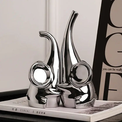 Modern chrome elephant sculpture ceramic bookends living room decor