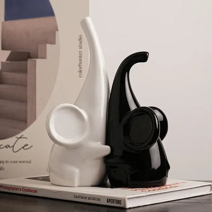 Modern chrome elephant sculpture ceramic bookends living room decor