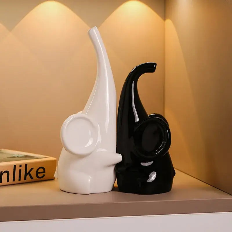 Modern chrome elephant sculpture ceramic bookends living room decor
