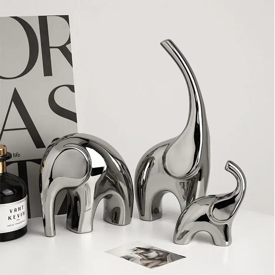Modern chrome elephant sculpture ceramic bookends living room decor