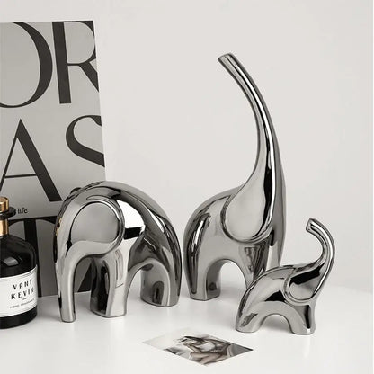 Modern chrome elephant sculpture ceramic bookends living room decor