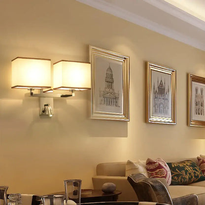 Modern chrome fabric led wall sconce bedroom lighting fixture