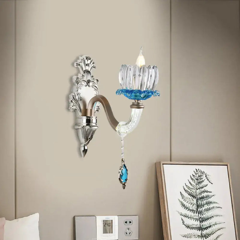 Modern chrome finish clear glass wall light bedroom sconce