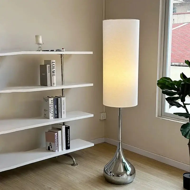 Modern chrome floor lamp with fabric shade living room light