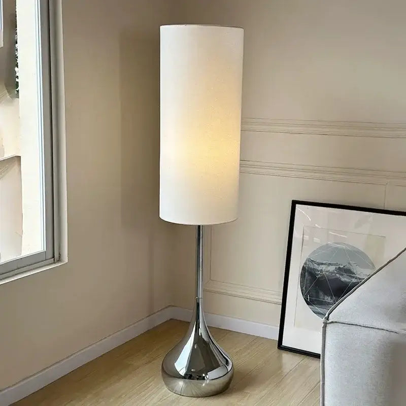Modern chrome floor lamp with fabric shade living room light