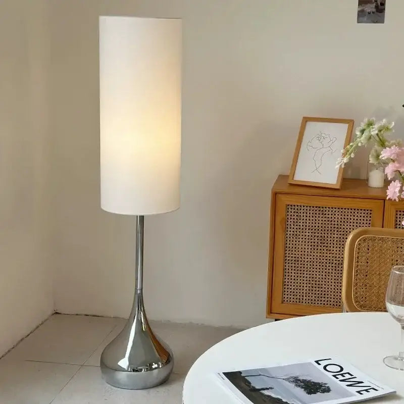 Modern chrome floor lamp with fabric shade living room light