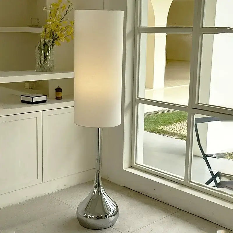 Modern chrome floor lamp with fabric shade living room light