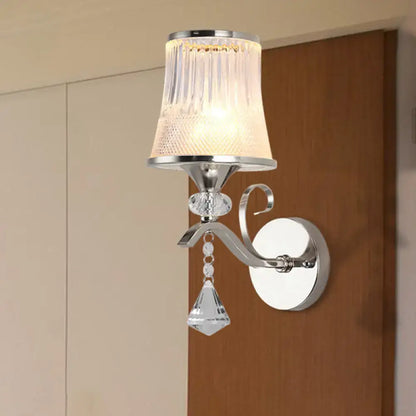 Modern chrome frosted glass wall light fixture bedroom crystal pendant