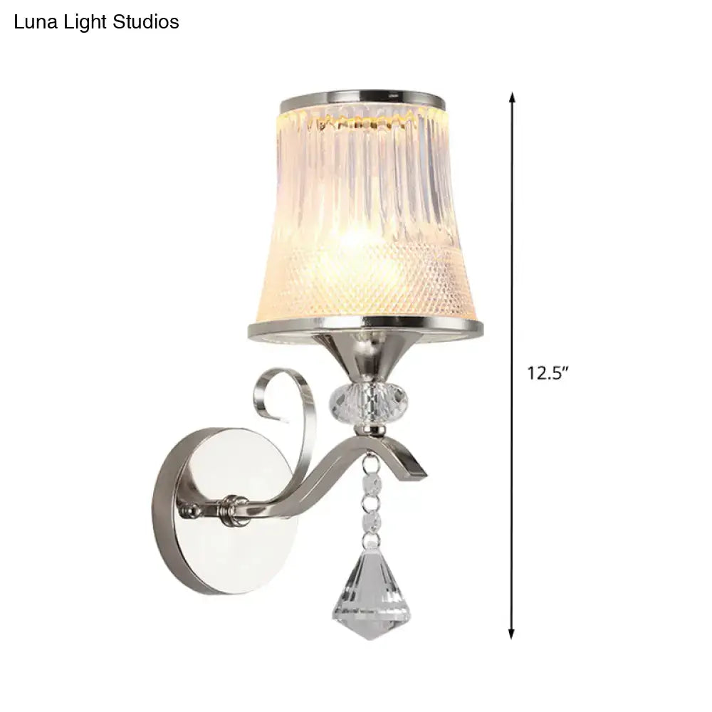 Modern chrome frosted glass wall light fixture bedroom crystal pendant