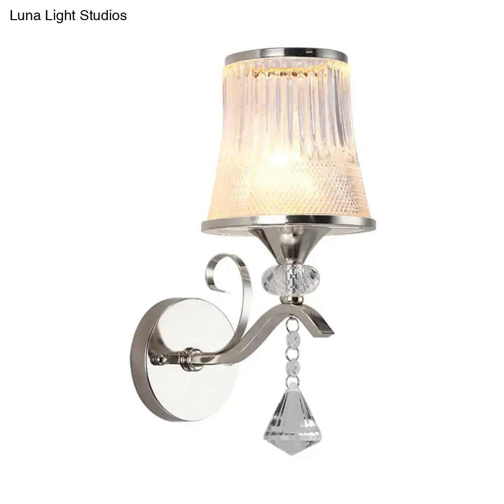 Modern chrome frosted glass wall light fixture bedroom crystal pendant