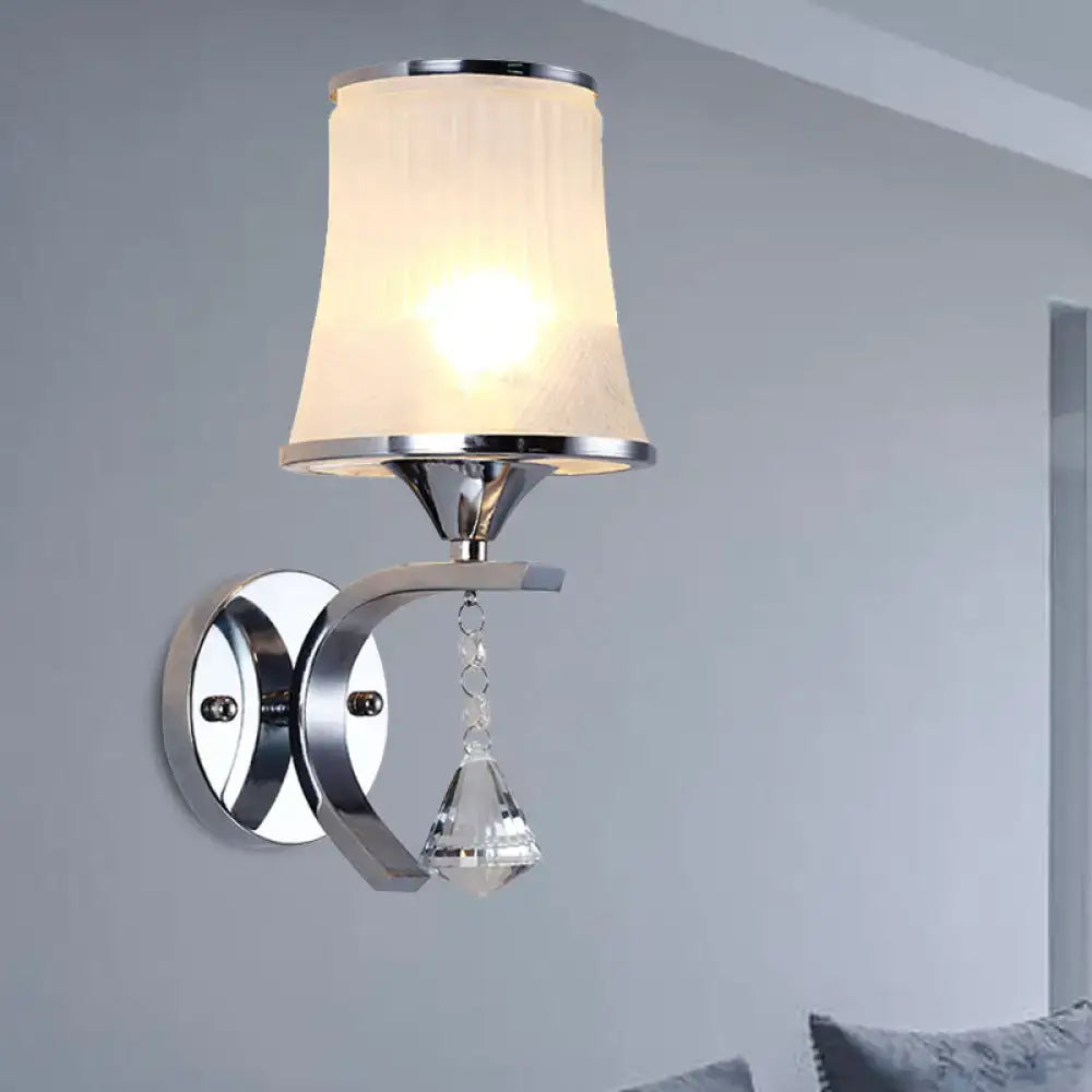 Modern chrome frosted glass wall light fixture bedroom crystal pendant