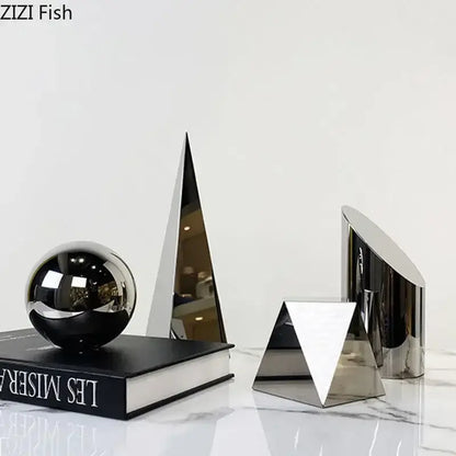 Modern chrome geometric crystal artwork polyhedron bookends living room