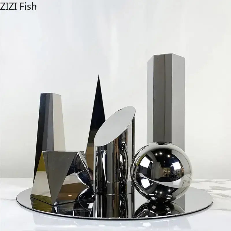Modern chrome geometric crystal artwork polyhedron bookends living room