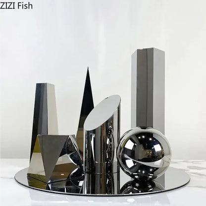 Modern chrome geometric crystal artwork polyhedron bookends living room
