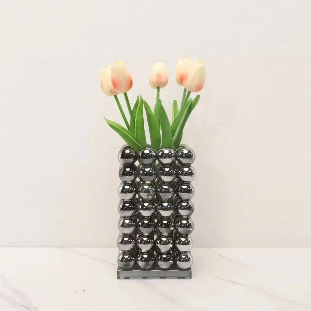 Modern chrome geometric crystal ball glass vase living room decor