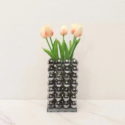 Modern chrome geometric crystal ball glass vase living room decor