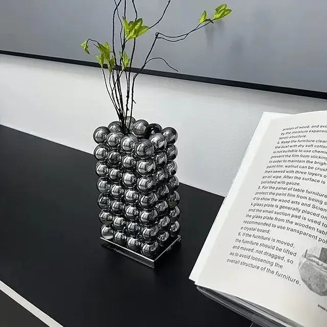 Modern chrome geometric crystal ball glass vase living room decor