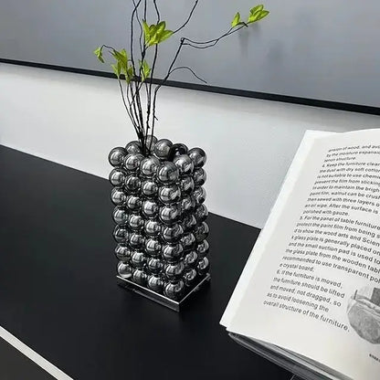 Modern chrome geometric crystal ball glass vase living room decor