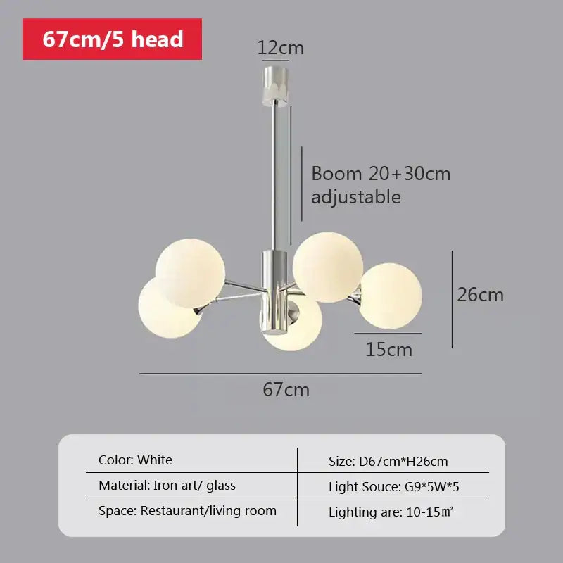 Modern chrome glass ball led chandelier for living room lighting