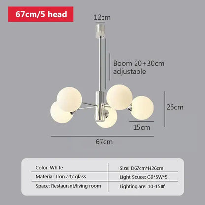 Modern chrome glass ball led chandelier for living room lighting
