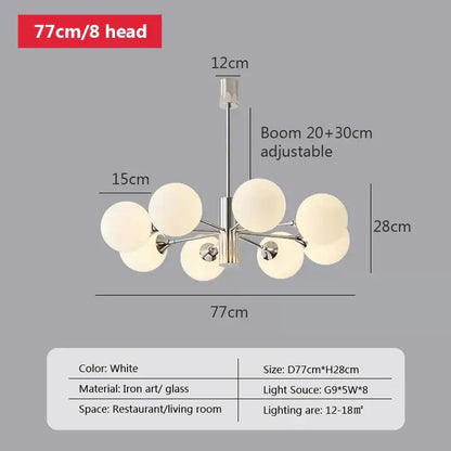 Modern chrome glass ball led chandelier for living room lighting