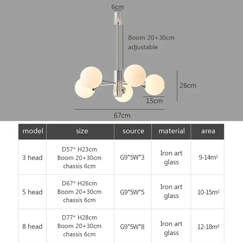 Modern chrome glass ball led chandelier for living room lighting
