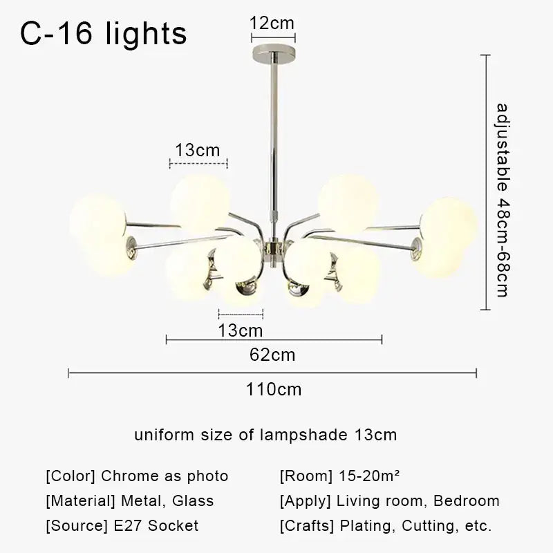 Modern chrome glass ball led chandelier living room light