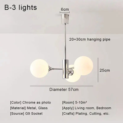 Modern chrome glass ball led chandelier living room light