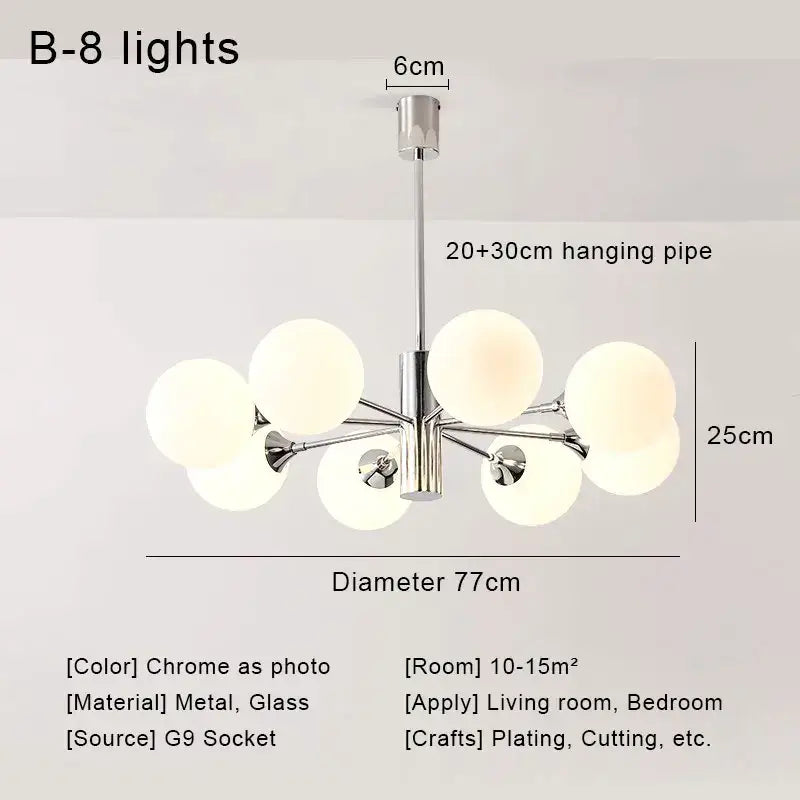 Modern chrome glass ball led chandelier living room light
