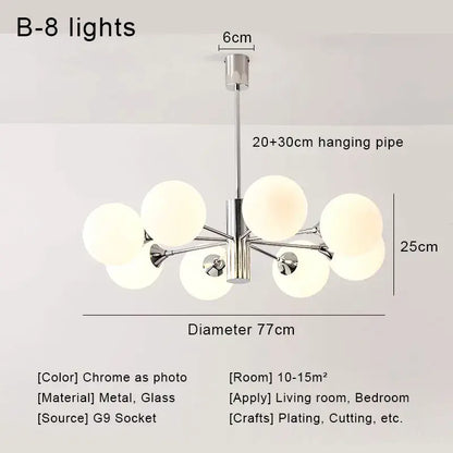 Modern chrome glass ball led chandelier living room light
