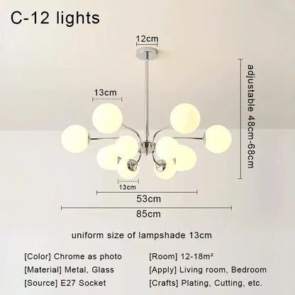 Modern chrome glass ball led chandelier living room light