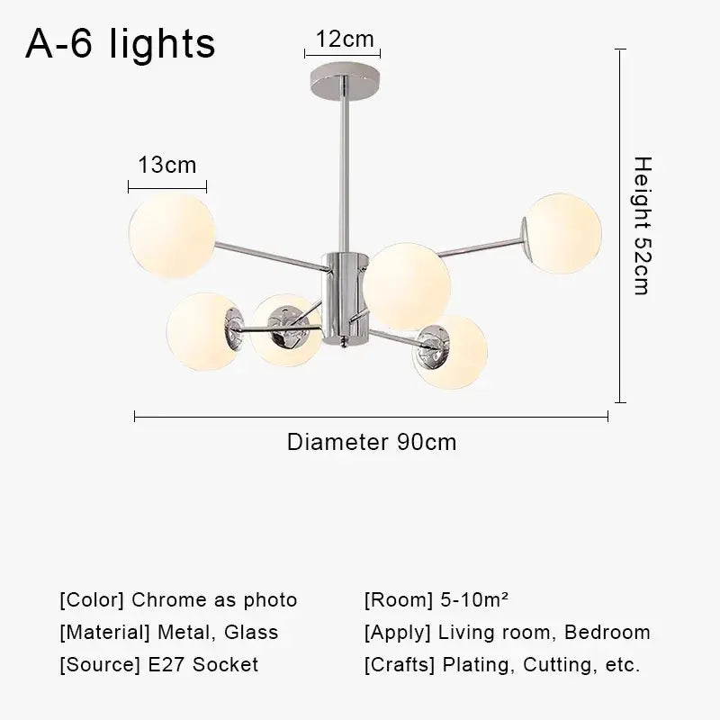 Modern chrome glass ball led chandelier living room light