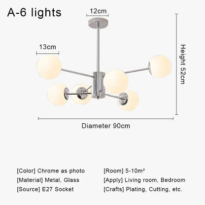 Modern chrome glass ball led chandelier living room light
