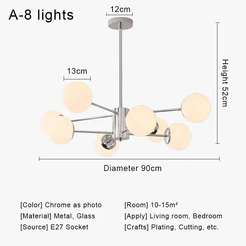 Modern chrome glass ball led chandelier living room light
